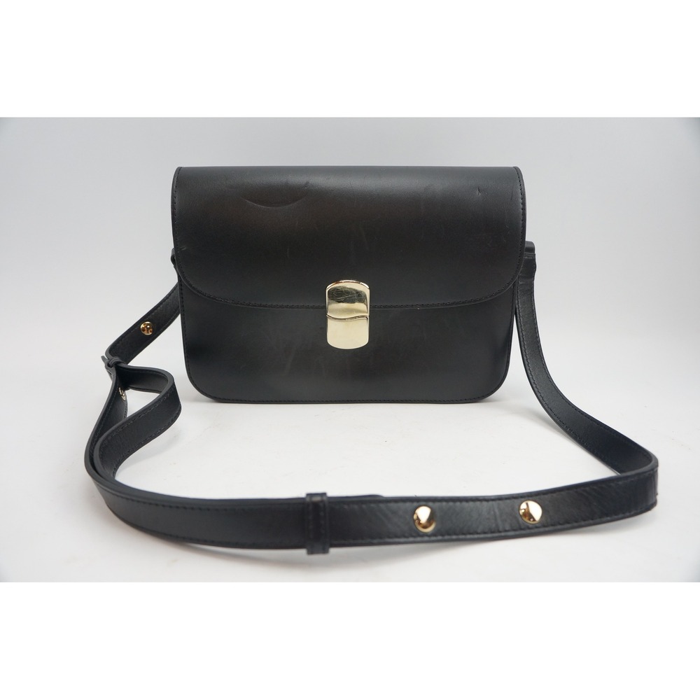 La Maroquinerie Sezane Claude Messenger Bag Black Leather Gold Hardware Good